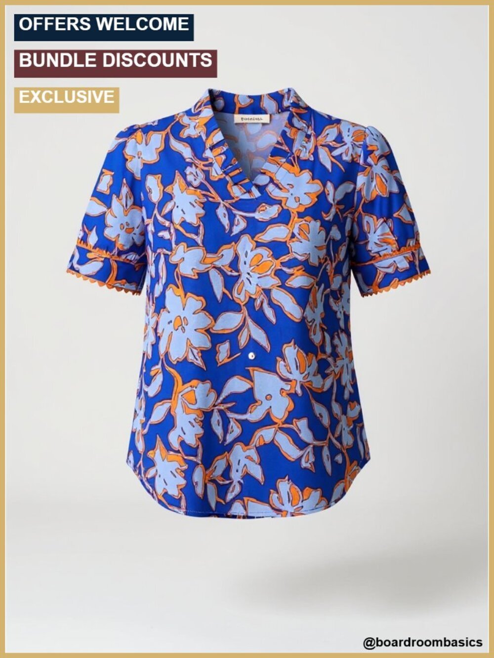 Women's Boho Floral V-Neck Blouse, Puff Short Sleeve Dressy Casual Top